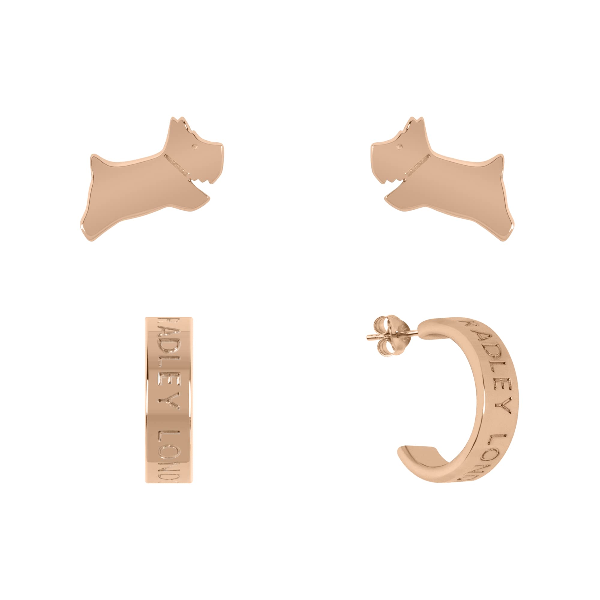 RADLEY Ladies 18ct Rose Gold Plated Jumping Dog and Hoop Twin Pack Earrings RYJ1228S, One Size