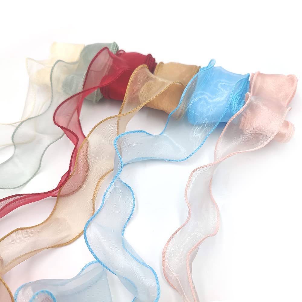 6 Rolls Chiffon Ribbon Organza Chiffon Ribbon Sheer Chiffon Ribbons for Bouquet Wrapping Making Bows Wreaths Decoration DIY Crafts