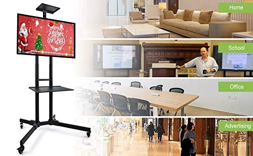 Heavy Duty Support 140 lbs TV Cart, Antistatic Coating Mobile TV Stand Fits 32-65” LED LCD Plasma Flat Screen 43-63” Adjustable Trolley-Mobile TV Mount with Wheels & 2 Organize Shelves - Thumbnail 5