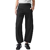EGOCKAL Womens Elastic Waist Ankle Pants Baggy Curved Tapered Leg Barrel Travel Pants with Pockets