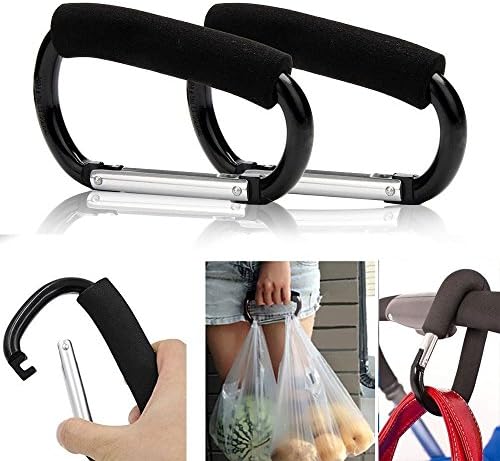 2 pk Handy Stroller Hooks, Multi Purpose Mommy Hooks, Perfect Stroller Accessories Clips On Any Baby Stroller Travel Systems, Secure Purses, Diaper Bags, Shopping bags