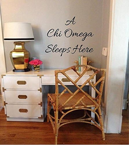 Sorority Vinyl Wall Decal Mural With the wording "A Chi Omega Sleeps Here" 23"H x 28"W