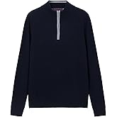 Hudson Wellesley Quarter-Zip 100% Merino Wool Sweater for Men Mock Neck Pullover Contrast Trim Casual Long Sleeve Knit Tops Night Sky Size M