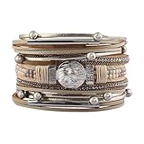 Jeilwiy Leather Wrap Bracelet Braided Cuff Bangle Tube Bracelet Charm Beads Boho Jewelry for Women,Lady,Wife,Teens Girl