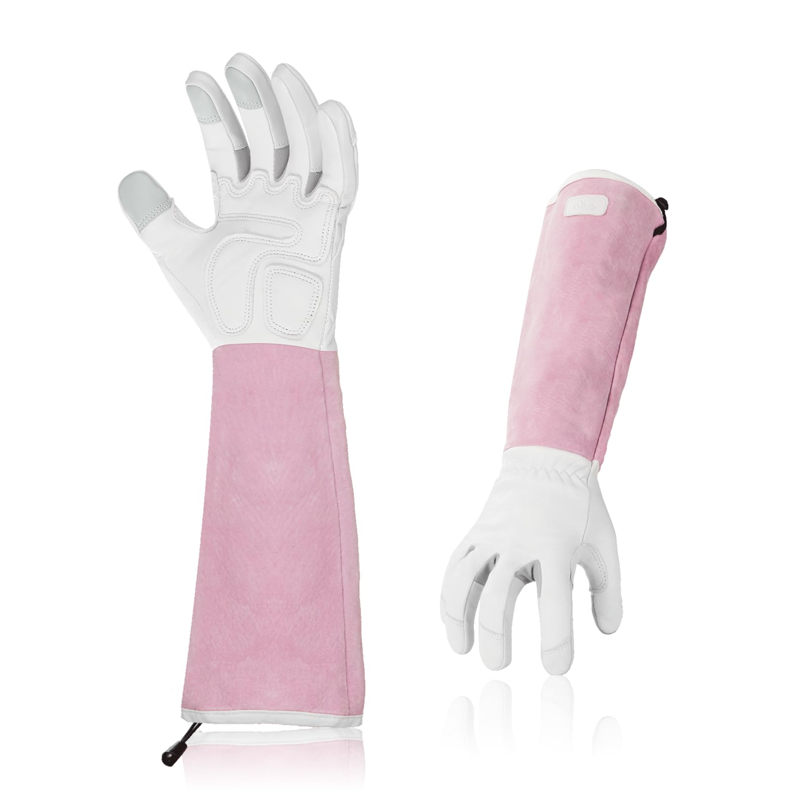 Vgo... Gardening Gloves Women Long Sleeves in Leather, Long Work Gloves Gauntlet Puncture-proof Thorn Proof for Yard Garden Agriculture,1 pair