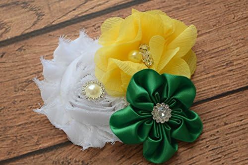 Flower hair clip, Green yellow and white Sash #2 , flower clip, hair clip
