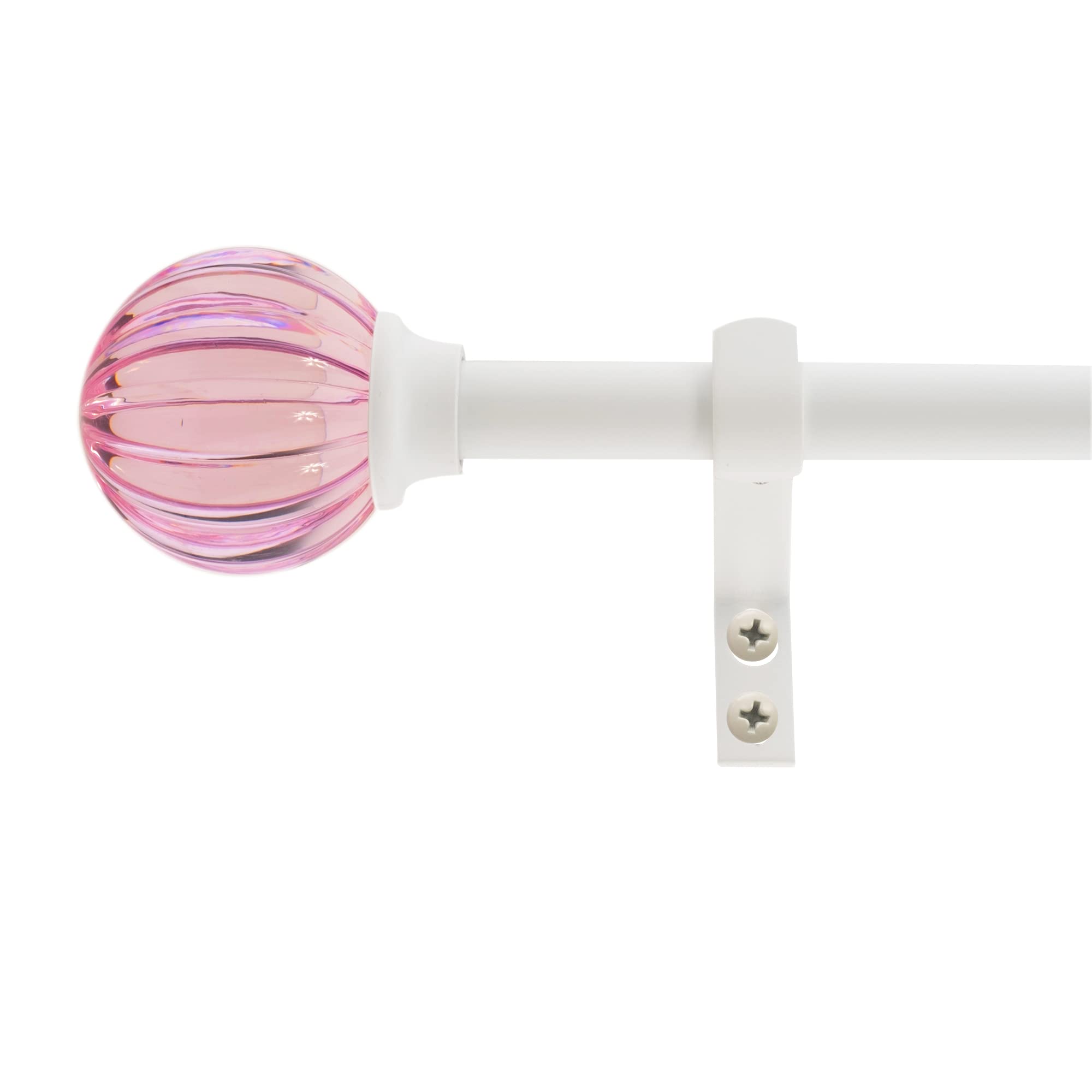 Decopolitan 5/8" Fluted Ball Curtain Rod Set, 26 to 48 Inches, Pink
