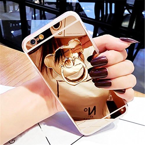 Etsue Glitter Mirror TPU Case for iPhone 6s/iPhone 6, [Cute Bear 360 Degree Rotating Stand Holder] Protective Rubber Case for iPhone 6s/iPhone 6, Luxury Fashionable Mirror Effect Ultra Thin Crystal Clear Slim Fit Soft TPU Rubber Silicone Gel Case Cover for iPhone 6s/iPhone 6 with Blue Stylus Pen and Bling Glitter Diamond Dust Plug Colors Random-Mirror,Gold