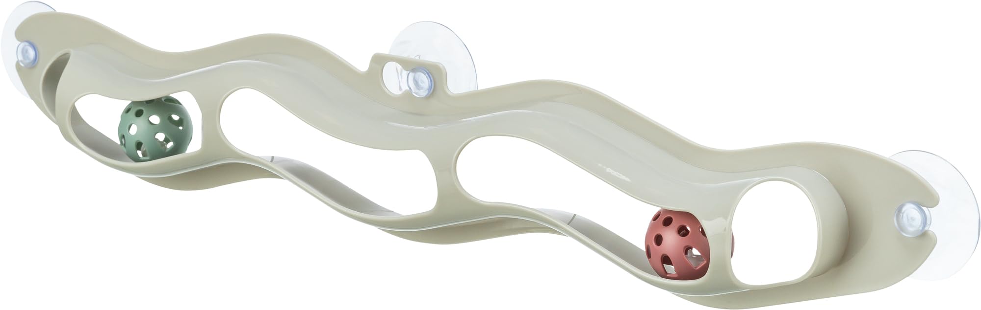 TRIXIE ‘’Fix & Catch‘’ cat toy - for attaching to smooth surfaces - with suction cups - two rattle balls - 45 cm wide - plastic - 41416