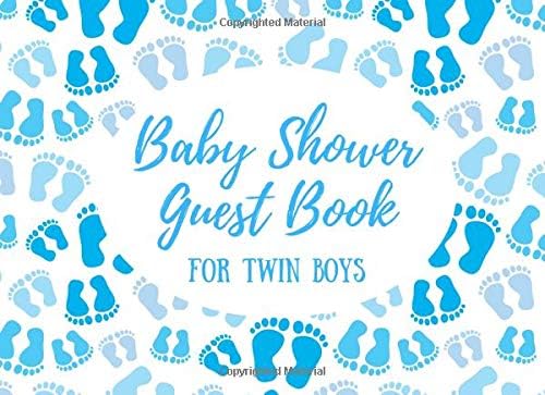 Baby Shower Guest Book for Twin Boys: Blue Footprints on White Background