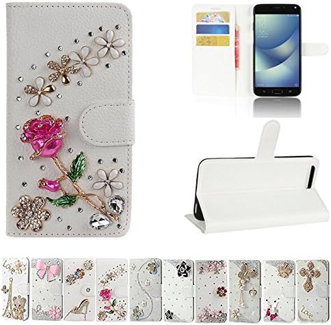 Asus ZenFone 4 Max ZC554KL Case, ZHFLY Handmade Bling Crystal Rhinestone PU Leather Wallet Magnetic Clasp Card Holder Folio Case Cover For Asus ZenFone 4 Max ZC554KL (Red Rose)