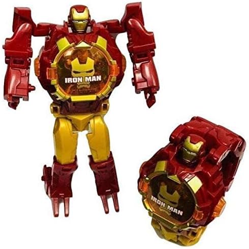 Plutofit Avengers Super Hero Transformer Robot Toy Convert into Digital Wrist Watch for Kids, Avengers Robot Deformation Watch (Iron Man)