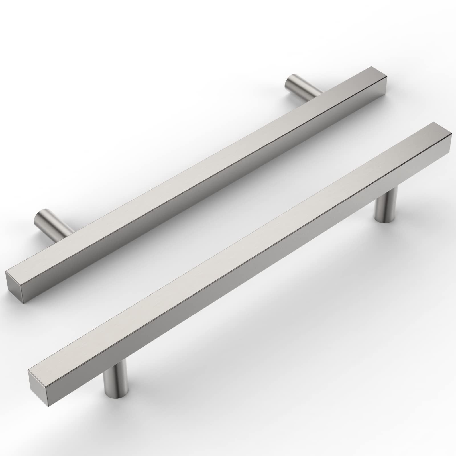 Amerdeco 10 Pack Stainless Steel Brushed Nickel T-Shaped Pull Handles, 160MM Hole Spacing, Silver, Modern Style for Cabinets & Wardrobe, UK0014