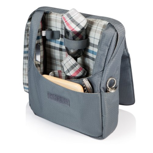 Picnic Time Carnaby Street Britannia Dual-Bottle Insulated Wine Tote with Wine Service for Two
