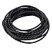 Boruo Brand 3mm Round Folded Bolo PU Braided Leather Cord for Necklace Bracelet Jewelry Making (5m Black Color)