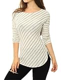Allegra K Women Diagonal Stripes Drop Sleeves Tunic Top Ivory M