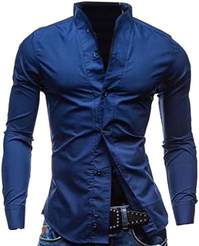 Ubling Mens Mandarin Collar Breasted Hipster Dress Shirt Navyblue M