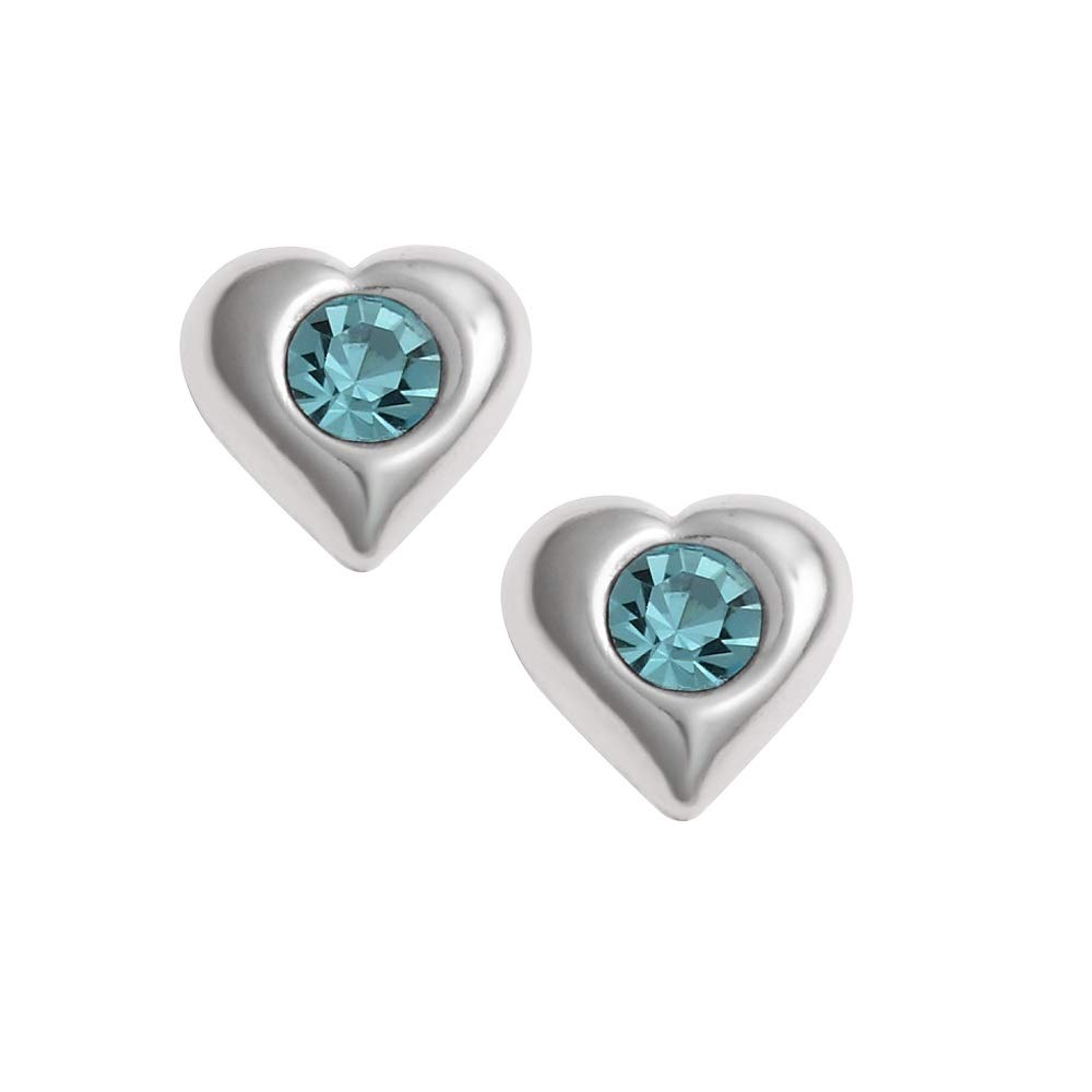 Dainty Sterling Silver Studs - Feather Angel Wings Butterfly Cat Unicorn Celtic Tree of Life Hearts - Fine Earrings Gift Boxed For Girls Women Unisex (Aqua Hearts) — image 1