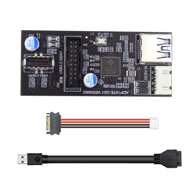 CY Card Single 19/20Pin Header to USB 3.0 20Pin & Type-E Dual Ports Female PCBA Type Adapter Splitter HUB 5Gbps — image 1