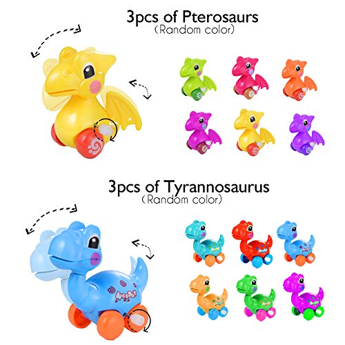 Dinosaur Toys for 3 Year Olds, 6-Pack Wind-up Pull-Back Dinosaur Cars Toys for 2,3,4,5,6 Years Old Boys Girls Toddlers Kids, Dinosaur Birthday Party Supplies Favors, Gift Idea with Dinosaur Backpack