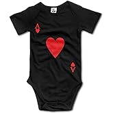 RED Heart of A Ace of Spades Poker Cute Bodysuit Toddler Rompers for Infant Baby Girls Boys Black