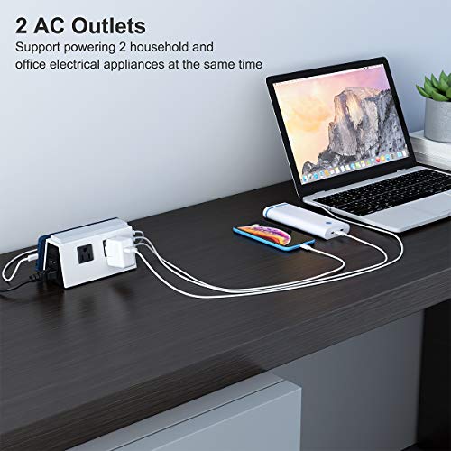 USB Charging Station with 2 AC Outlets Surge Protection and 4-Port USB Charging Docking Stand for Multiple Devices, LED Nightlight & Phone Stand, 10A Max Socket Output with 1.2m Power Cord