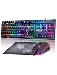 Juego de teclado y ratón LED con cable, con personaje emisor, 3200 ppp, USB, teclas multimedia, retroiluminación de arco iris, sensación mecánica, para PC Resberry Pi Mac TOB Box con alfombrilla de ratón, 910b