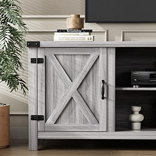 YESHOMY Modern Farmhouse TV Stand With Two Barn Doors And Storage