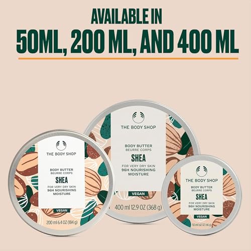 The Body Shop Shea Body Butter (1x 200ml), Shea Butter Body Moisturiser, Body Cream for Dry Skin, 96H Nourishing Moisture, Body Care, Non-Greasy, Non-Sticky Vegan Formula
