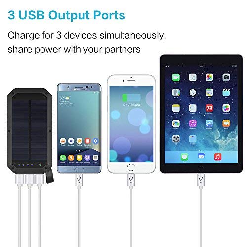 Solar Charger, Dostyle 8000mAh Portable Solar Power Bank External Backup Battery Pack 3 USB Ports Solar Phone charger with 21 LED light Compatible for All Cellphone Samsung Galaxy & Android Devices - Thumbnail 2