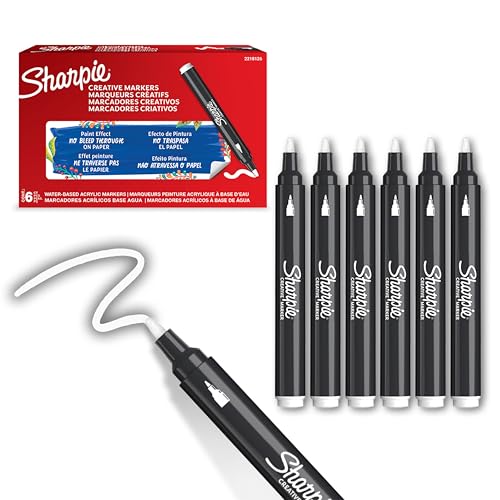 Sharpie Marqueurs Créatifs feutres acrylique | Pointe ogive | Feutres de coloriage adulte à base d’eau idéal pour coloriage mystèrescrapbookingdessineretc. | Blanc | Lot de 6