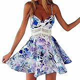 SUNNOW Womens Summer Straps Sleeveless Floral Printed Skater Short Dress