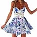 SUNNOW Womens Summer Straps Sleeveless Floral Printed Skater Short Dress