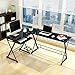 mecor L Shaped Tempered Glass Computer Desk W/Keyboard Tray & CPU Stand-Corner Laptop PC Table Workstation Home Office Furniture, Black