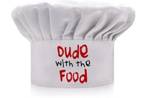 AGMDESIGN Funny Chef Hat, Dude with The Food, Funny BBQ Chef Wear, Adjustable Kitchen Cooking Hat for Men & Women White