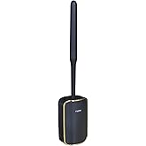 Wall Mounted Toilet Brush and Brush Holder, Curved Design Modern Toilet Cleaning Brush with Durable Bristles for Bathroom Cleaning, Black