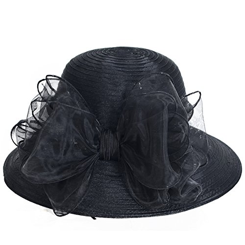 VECRY Lady Derby Dress Church Cloche Hat Bow Bucket Wedding Bowler Hats (Black)