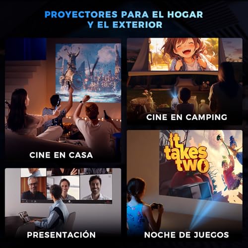 HUSEYTA Mini Proyector Portátil 4K Auto Keystone, Proyector Inteligente 250 ANSI con WiFi 6 y BT 5.4, Android 11.0 Incorporado, Pantalla 150 Pulgadas Compatible con iOS/Android/PC/PS5