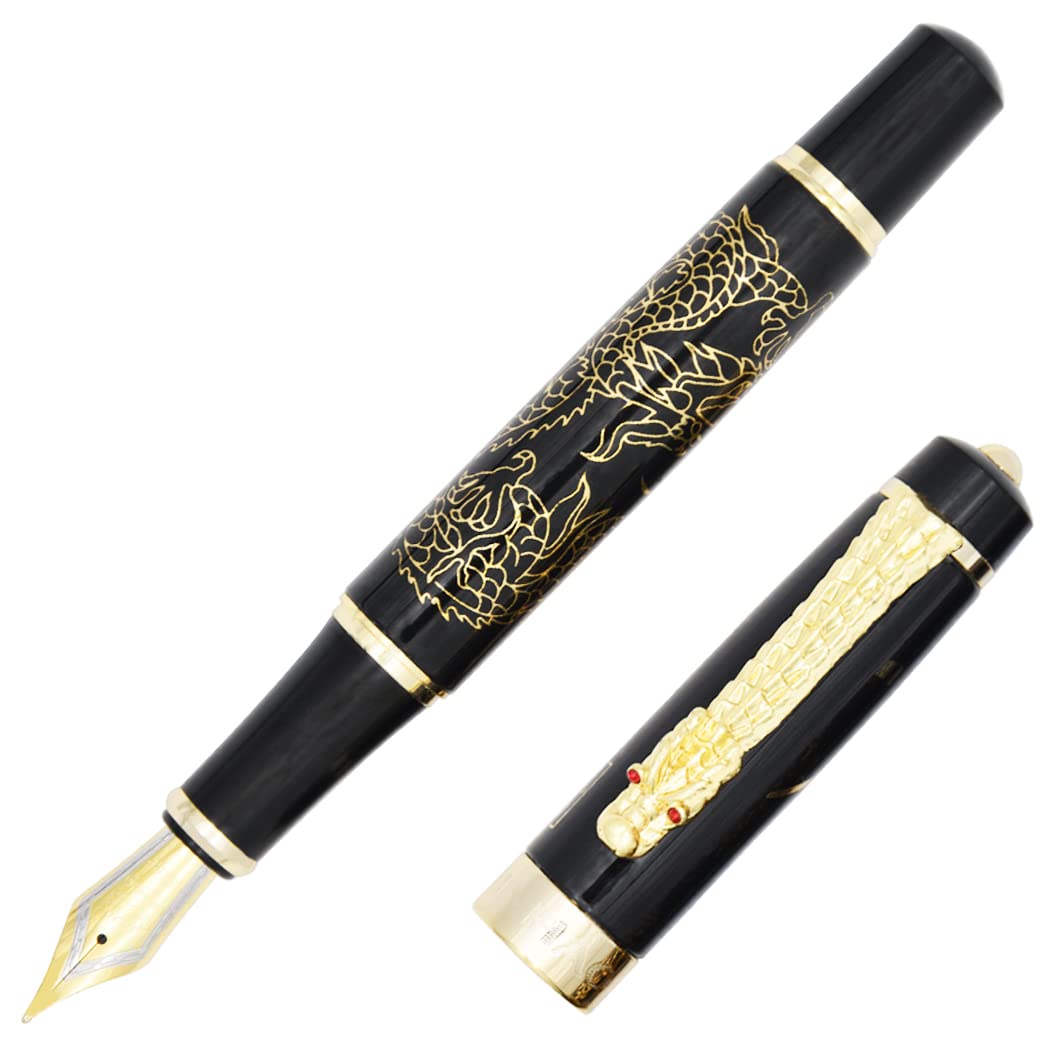 Gullor Fountain Pen Descendants of the Dragon/Loong Black with Golden Dragon pattern & Chinese Characters