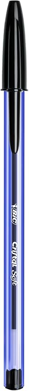 Canetas bic cristal soft de ponta média (1,2 mm) - pretas, caixa com 50 canetas