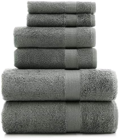 Premium Cotton Wide Lined Border Eco-Friendly and Long Stable Turkish Towel Set of 6 (Gray)