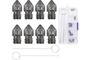 Creality 8pcs 3D Printer Hardened Steel MK8 Nozzles, Upgraded Tungsten Metal Extruder Nozzles 0.2mm, 0.3mm, 0.4mm, 0.5mm, 0.6