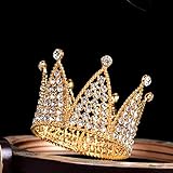 Mini Crown Cake Topper Decoration- Gold Decorations with Rhinestones and Pearls Vintage Style Royal Centerpiece for Birthdays, Quinceaneras, Weddings,Bridal/Baby Showers, Prince/Princess