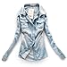 AvaCostume Women's Long Sleeve Double Pocket Slim-fit Jean Denim Shirt LightBlue L