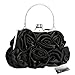 kilofly Missy K 7 Roses Clutch Purse, Satin, with Clasp Closure - Black Money Clip