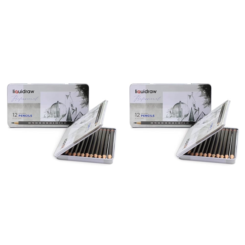 Liquidraw Drawing Pencils Set of 12, Graded Pencils For Artists, Sketching, Art, Sketch (8B-2H) Graphite Hard & Soft Pencil Set (Pack of 2)