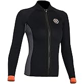 Wetsuit Top Jacket Women Men 3MM Neoprene Long Sleeve Dive Scuba Wet Suit Shirt, 2MM 1.5MM Warm Front Zipper Wetsuits Shirts Vest Surfing Swimming Snorkeling Kayaking Suit in Cold Water Sports