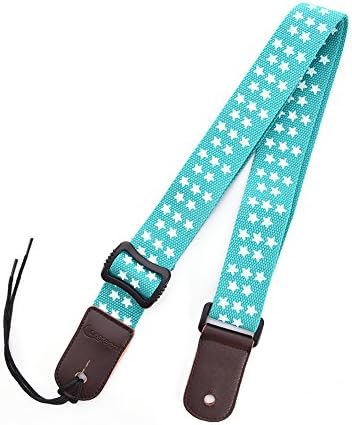 Longteam Fluorescent Star Ukulele Neck Strap, 1.5 Inch Adjustable Jean Straps, Hawaiian Hootenanny Ukulele Accessories Guitar Neck Straps With 1 PU Leather Guitar Picks