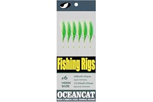 OCEAN CAT Fishing Rigs Saltwater Bait, Feather & Fish Skin 6 String Hooks Fishing Lure Tackle,Red/Green 10 Packs