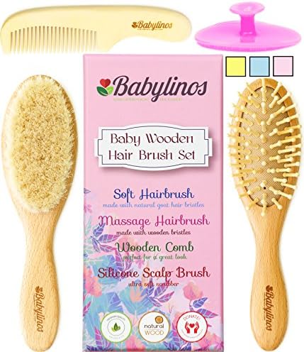 4 Piece Baby Hair Brush Set, Baby Girl Gifts with Natural Hair Products: Baby Brush, Cradle Cap Brush and Baby Comb Baby Essentials or Baby Registry for Baby Shower Gift Set for Newborn or Toddler
